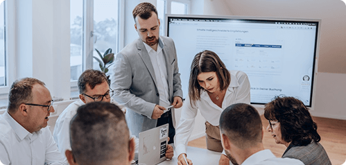 Professionals collaborating around a table