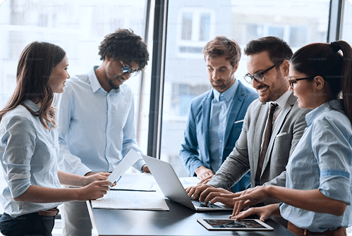 Professionals collaborating around a table